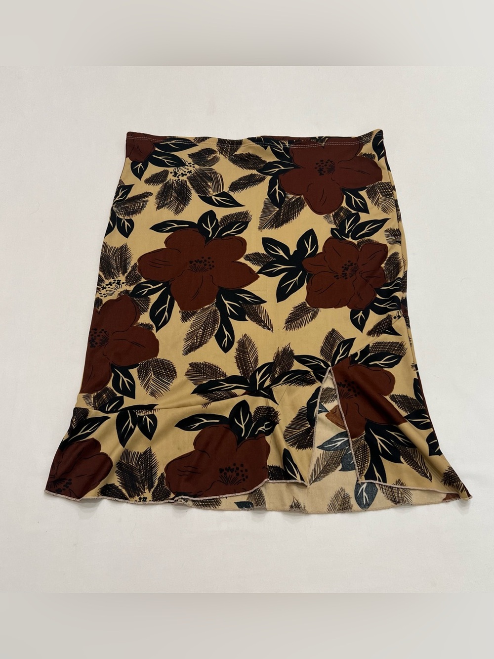 Vintage 70s Boho Floral Slip Skirt Sz M Side Slit Coquette Y2K Festival Summer